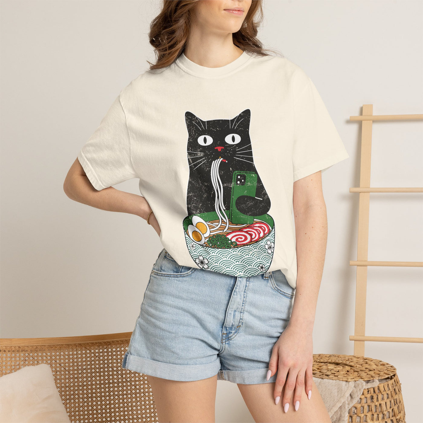 Black Cat Ramen Shirt Comfort Colors Tee, Funny Cat Lover Graphic Shirt, Introvert Cat Eating Noodles Tee, Japanese Foodie Gift