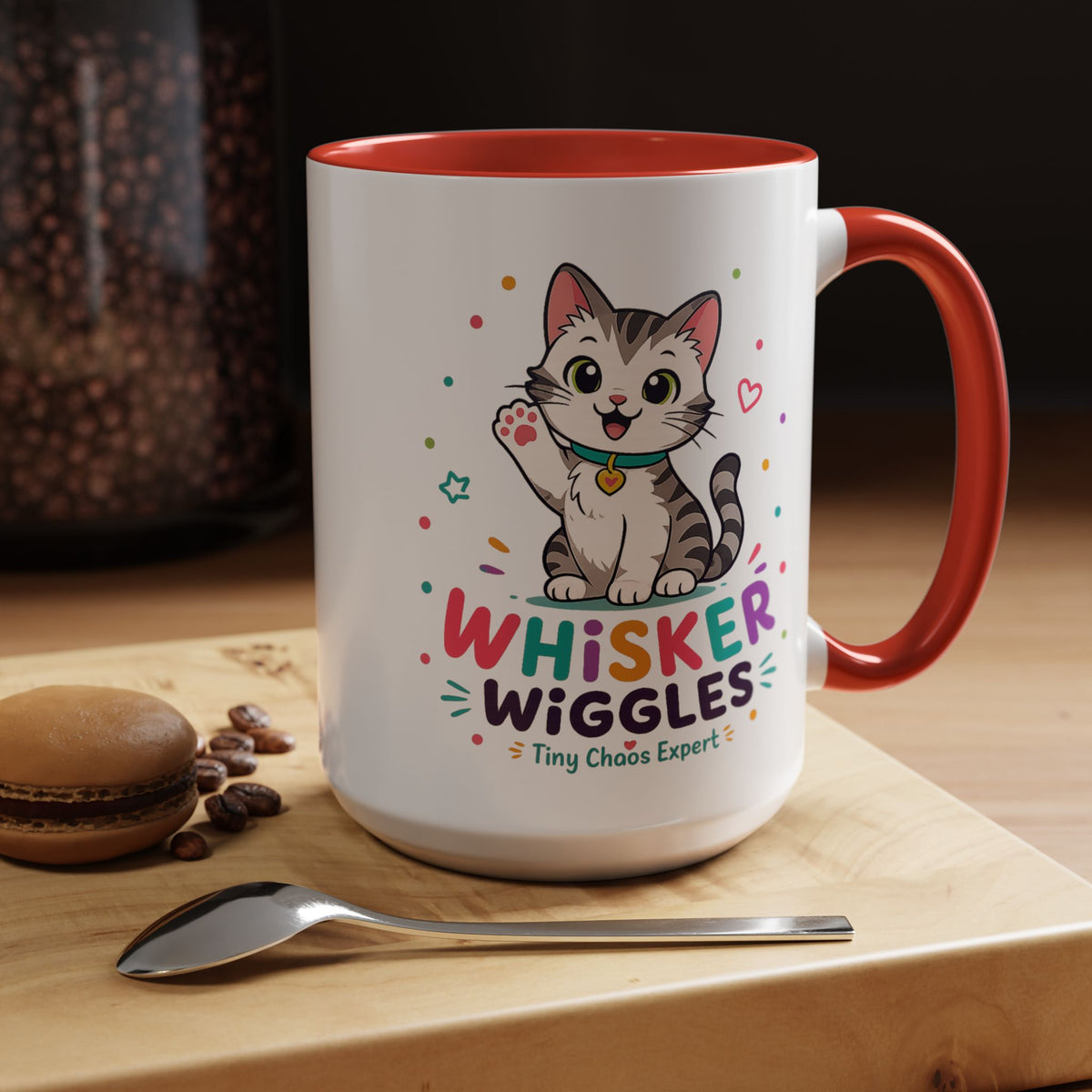 Cute Cat Lover Mug, Personalized Cat Name Coffee Cup, Whisker Wiggles Cat Mom Gift, Funny Kitty Mug for Pet Owners and Cat Lovers