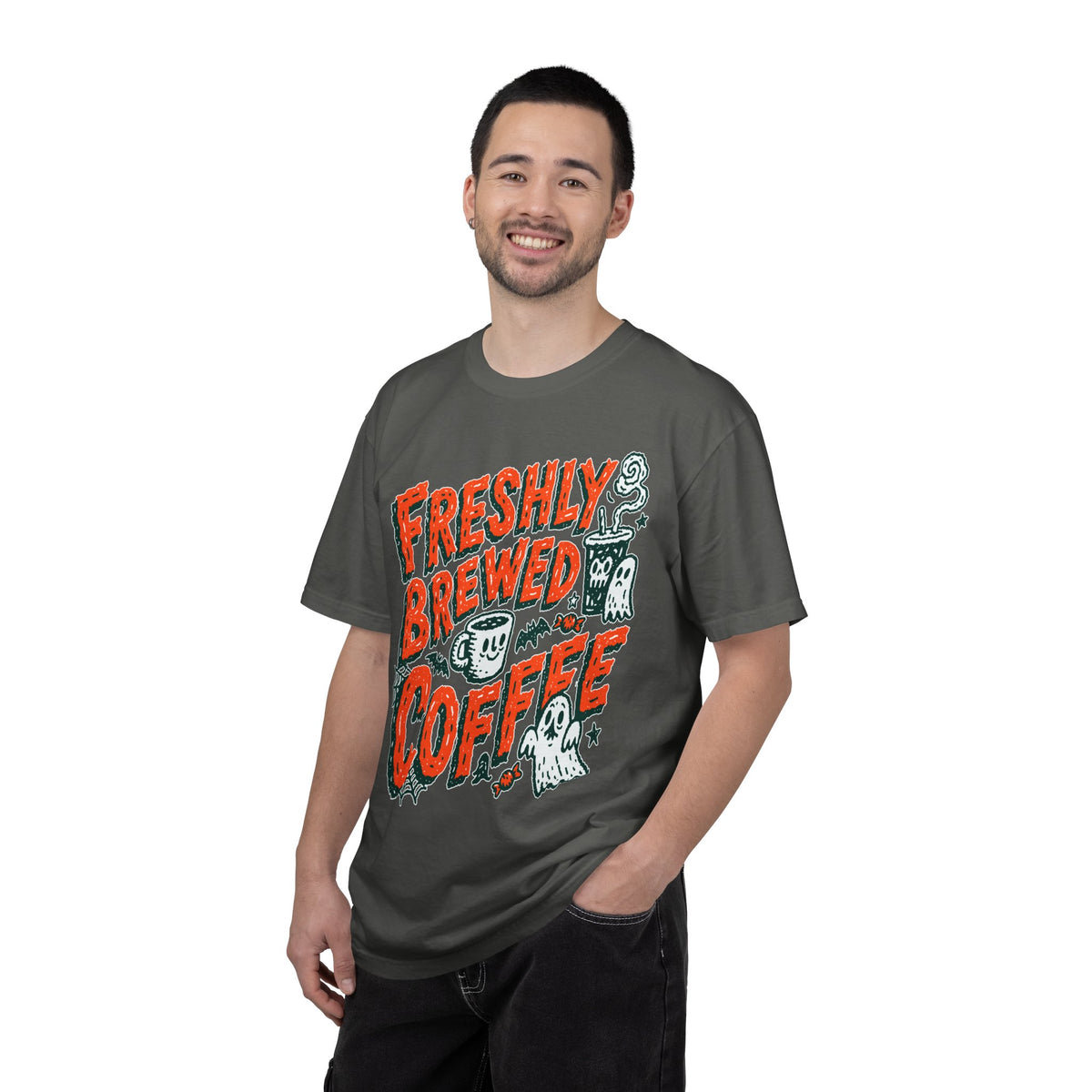 Coffee Lover Halloween Shirt, Freshly Brewed Coffee Ghost T-Shirt, Cute Spooky Season Gift for Barista and Caffeine Fan, Gift for Her