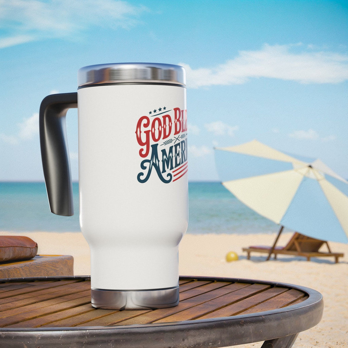 God Bless America Travel Mug, Patriotic Stainless Steel Coffee Cup, Vintage USA Drinkware, American Pride Gift, 4th of July
