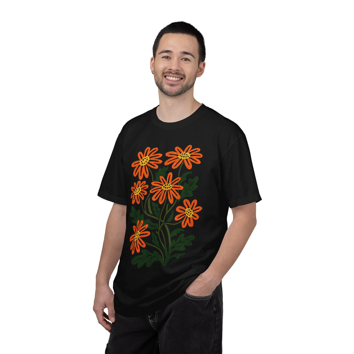 Orange Daisy Graphic Shirt, Retro Floral T-Shirt for Flower Lovers, Groovy Botanical Tee, Cheerful Garden Gift for Women and Gardeners