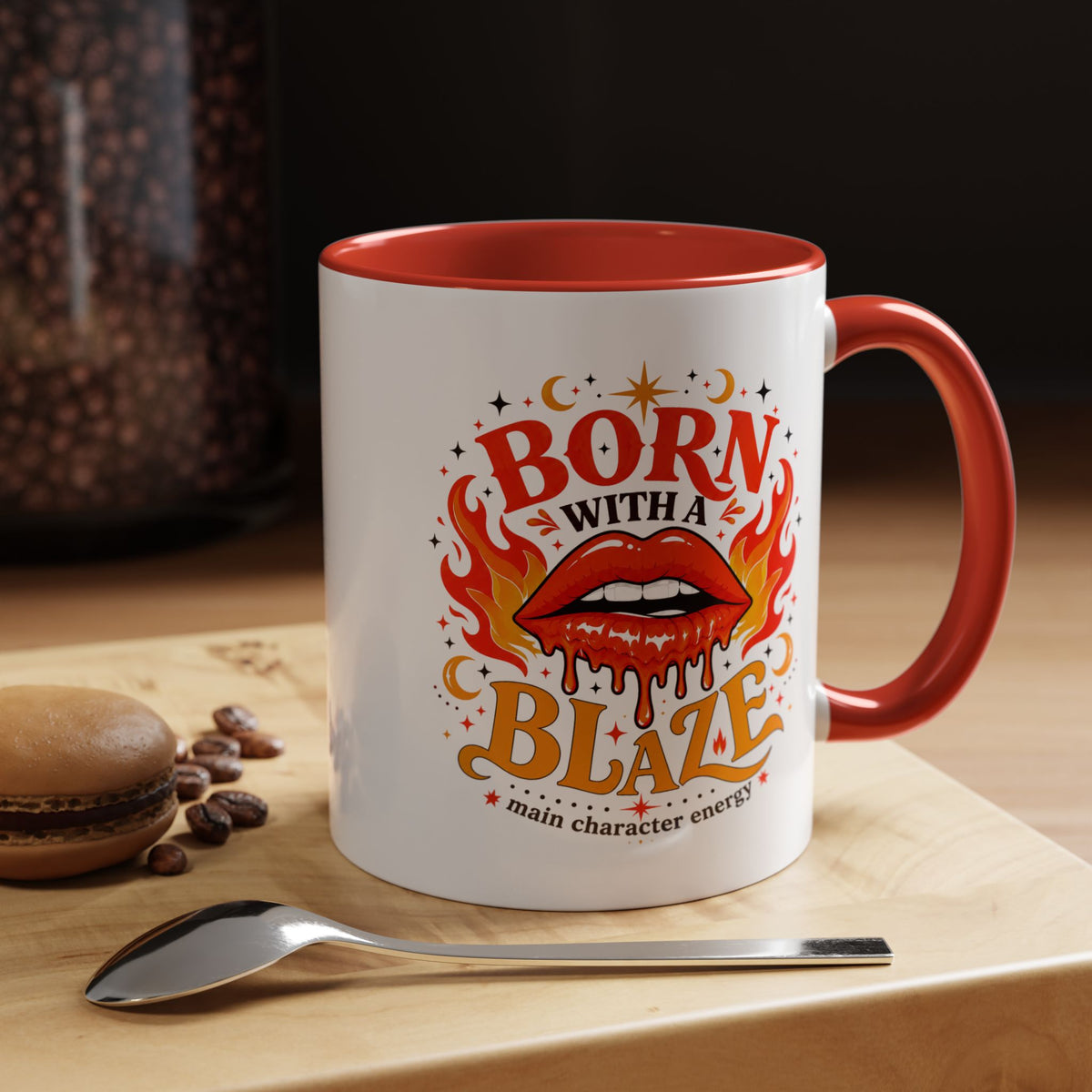 Born With a Blaze Coffee Mug, Main Character Energy Mug, Fiery Lips Aesthetic Cup, Bold Attitude Gift for Women, Trendy Coffee Mug