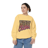 Merry Christmas Leopard Print Sweatshirt, Trendy Holiday Crewneck, Cheetah Lettering Pullover, Festive Gift for Women, Mom or Teacher
