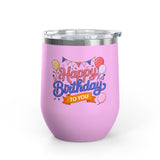 Happy Birthday to You Wine Tumbler, Pink and Blue Balloons with Party Bunting, Colorful Drinkware Gift for a Sister or Best Friend's Party