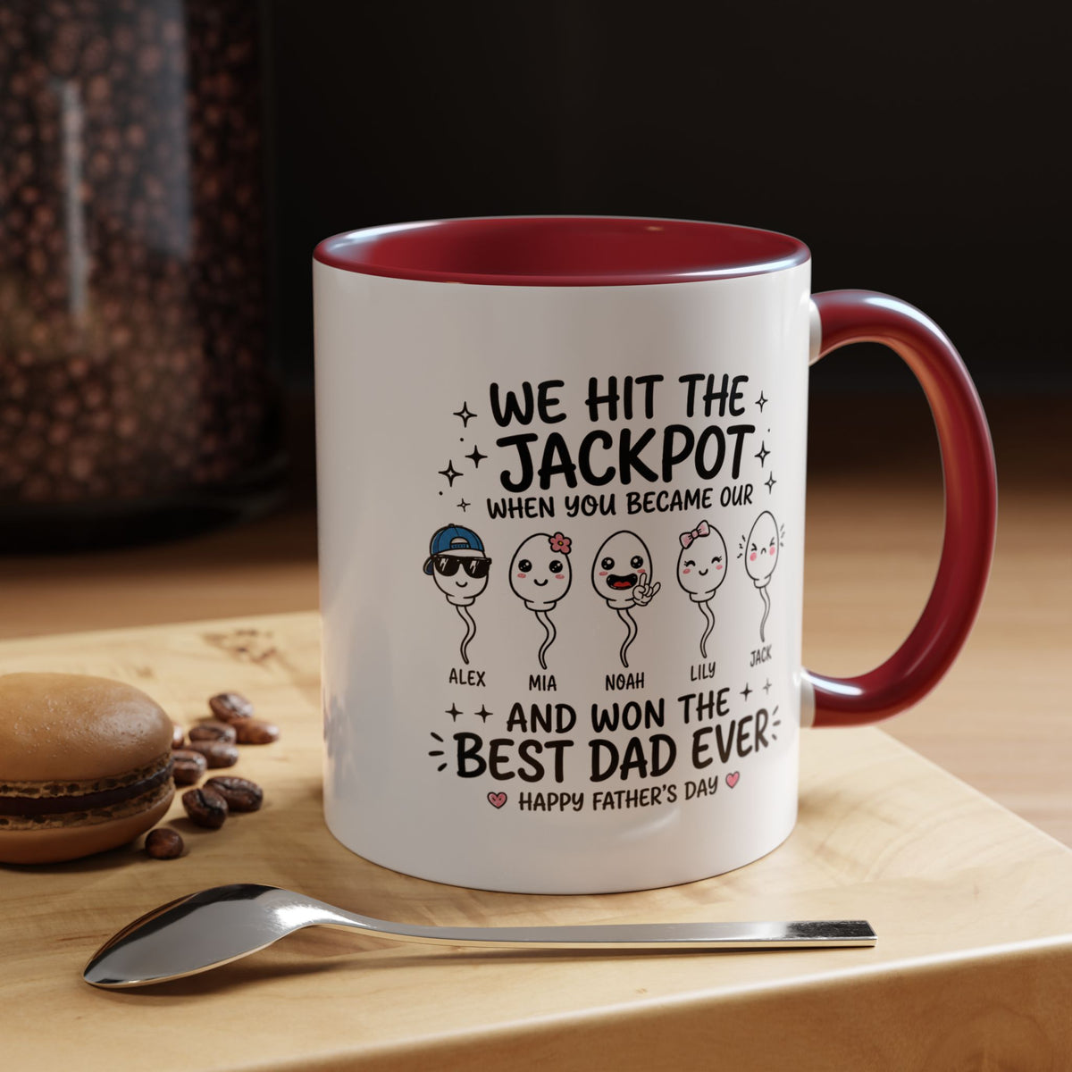 Personalized Best Dad Ever Mug, Custom Father's Day Coffee Mug with Kids Names, Funny Jackpot Dad Gift, Unique Family Keepsake Cup