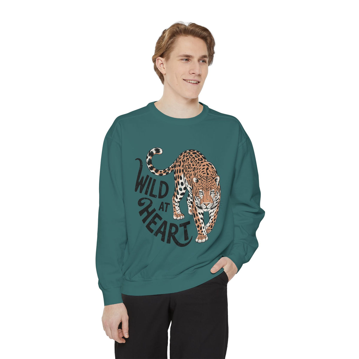 Wild at Heart Leopard Comfort Colors Sweatshirt, Leopard Graphic Crewneck, Animal Lover Sweatshirt, Safari Style Gift