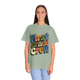 First Grade Crew T-Shirt, Retro Teacher Team Graphic Tee, Elementary School Staff Gift, First Day Classroom Outfit, Grade One Shirt