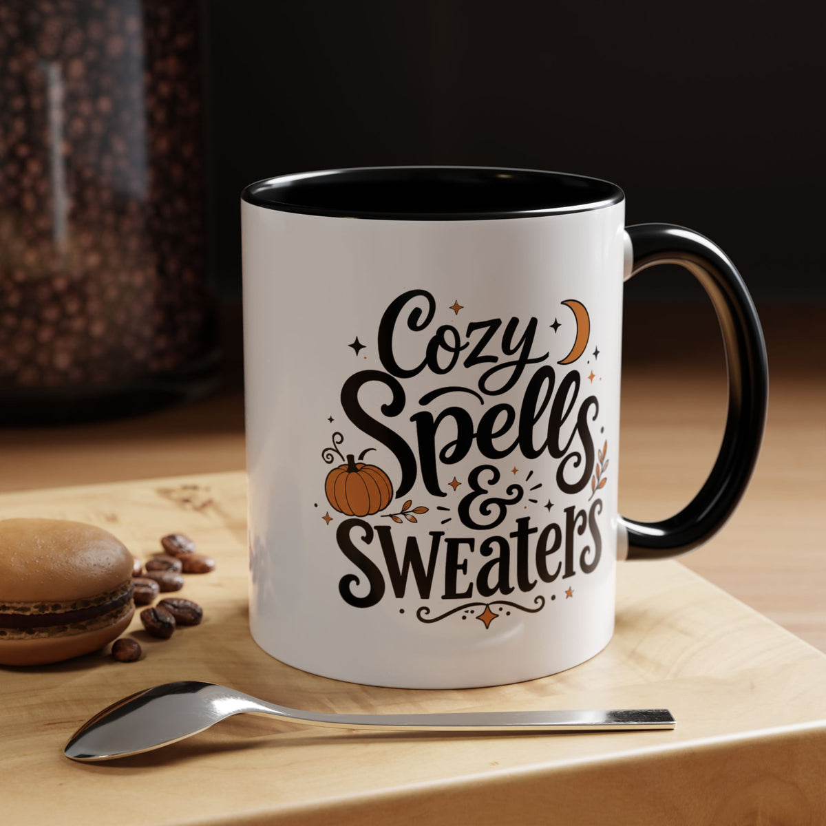 Cozy Spells and Sweaters Mug, Witchy Halloween Coffee Cup, Celestial Pumpkin Fall Gift for Her, Magical Spooky Season Drinkware