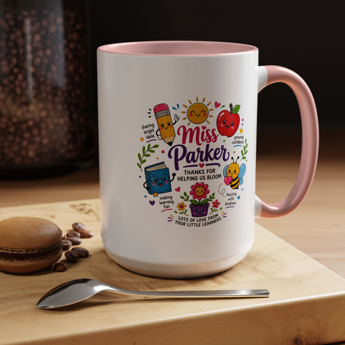 Personalized Teacher Mug with Name, Thank You Coffee Cup from Students, End of School Appreciation Gift, Colorful Classroom Keepsake