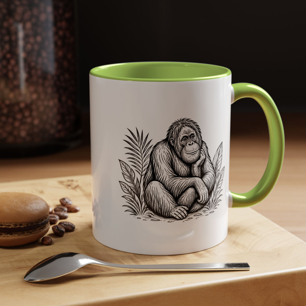 Orangutan Mug, Black and White Primate Coffee Cup, Jungle Animal Lover Gift, Wildlife Conservation Present, Rustic Nature Decor Gift