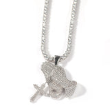 Full diamond hand cross pendant necklace European and American retro hip-hop rap popular accessory