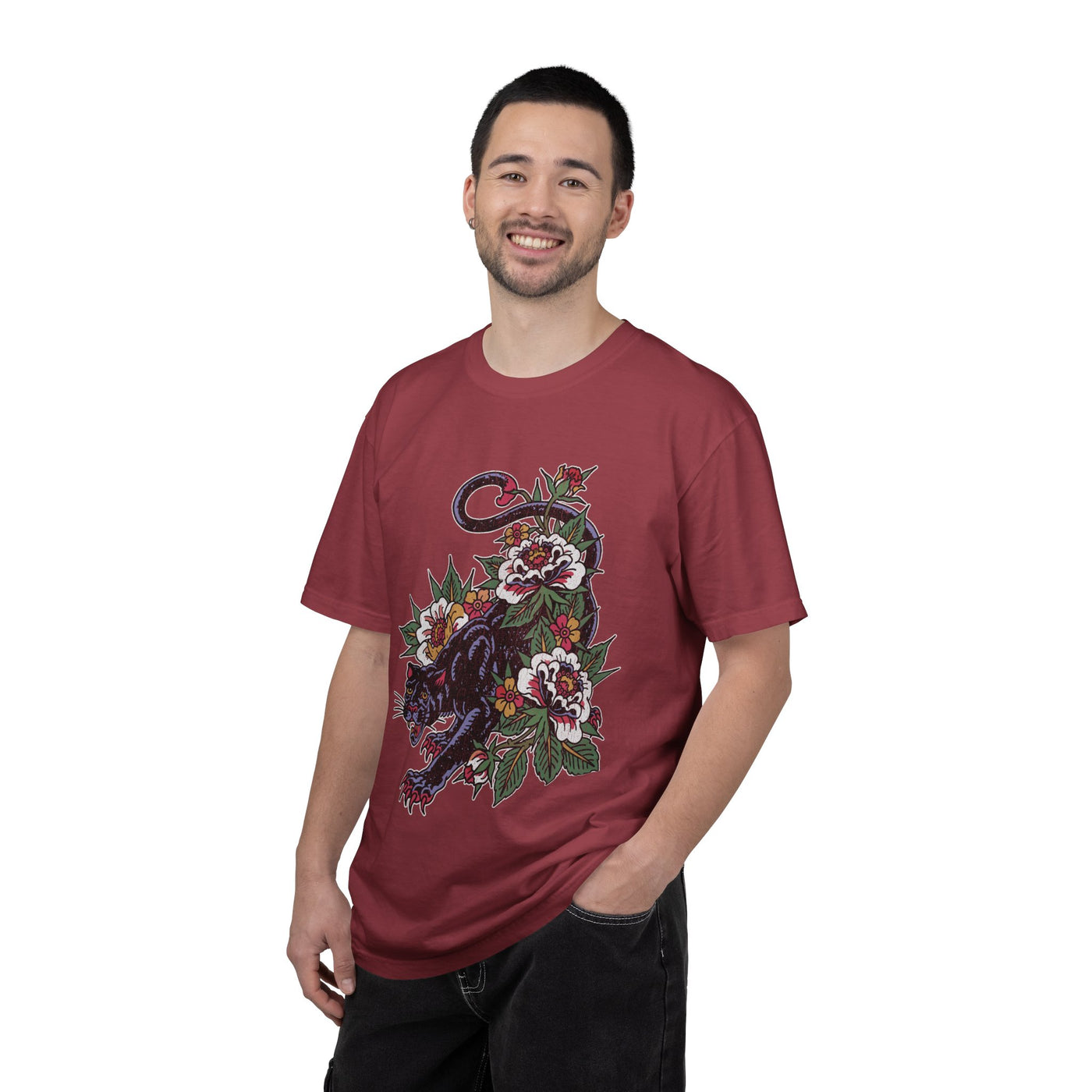 Traditional Panther Graphic Shirt, Floral Tattoo T-Shirt for Men and Women, Old School Big Cat Tee, Alternative Art Gift for Tattoo Fans