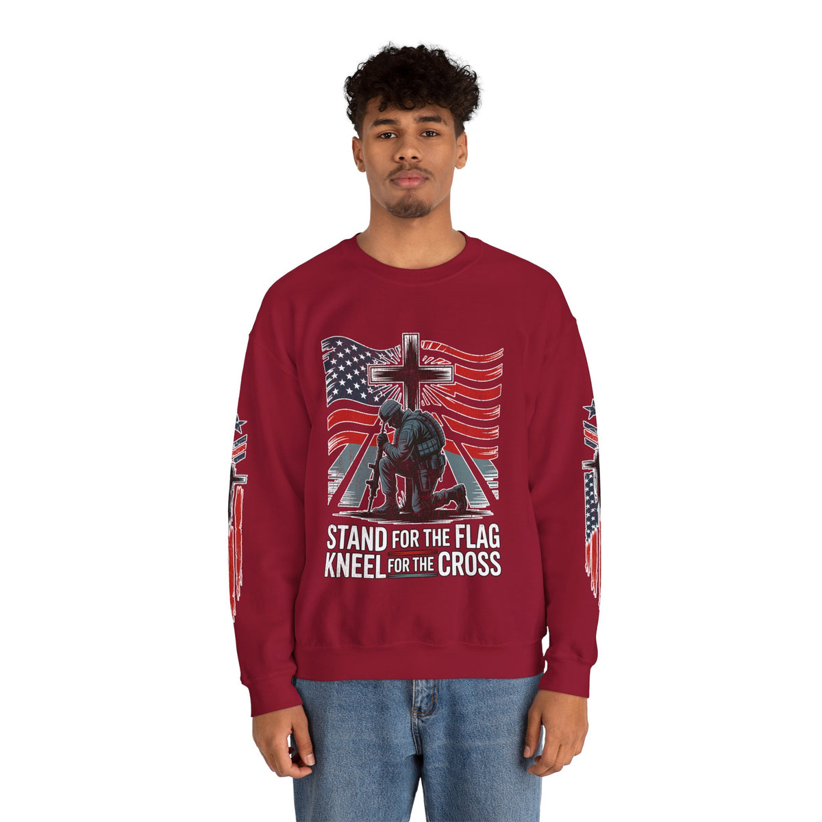 Stand for the Flag Kneel for the Cross Sweatshirt, Patriotic Christian Crewneck, American Flag Pullover, Faith Gift, Fourth of July Top