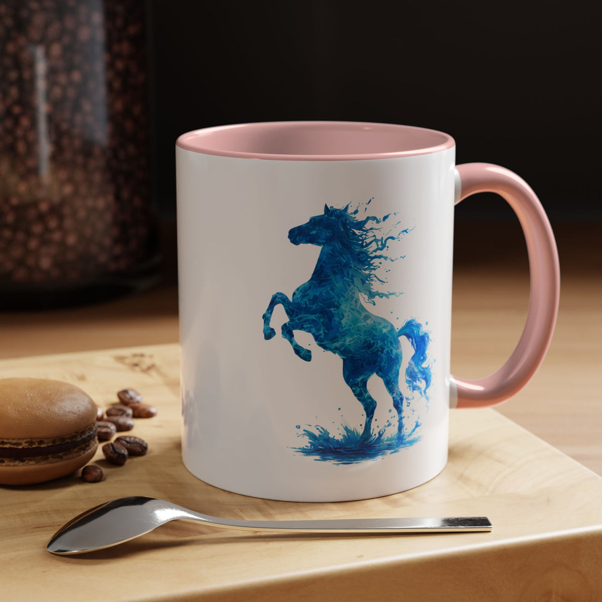 Blue Water Horse Mug, Abstract Horse Lover Coffee Mug, Majestic Stallion Art Cup, Equestrian Gift for Horse Lovers