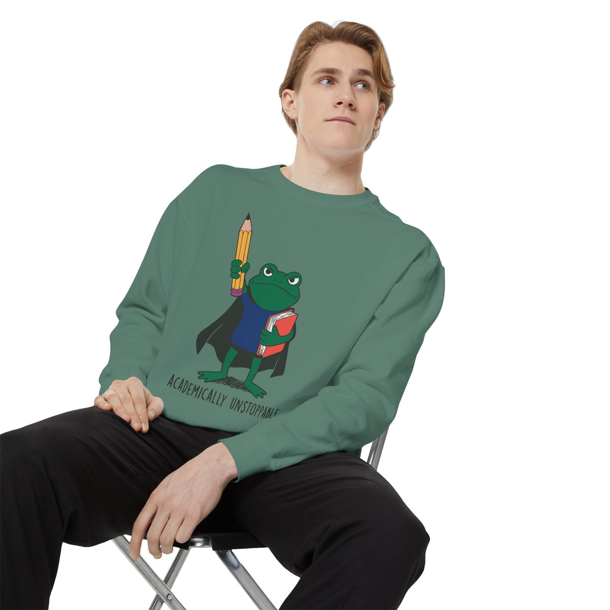 Academically Unstoppable Frog Sweatshirt, Funny Teacher Shirt, Book Lover Gift for Educator, Back to School Outfit, Classroom Crewneck
