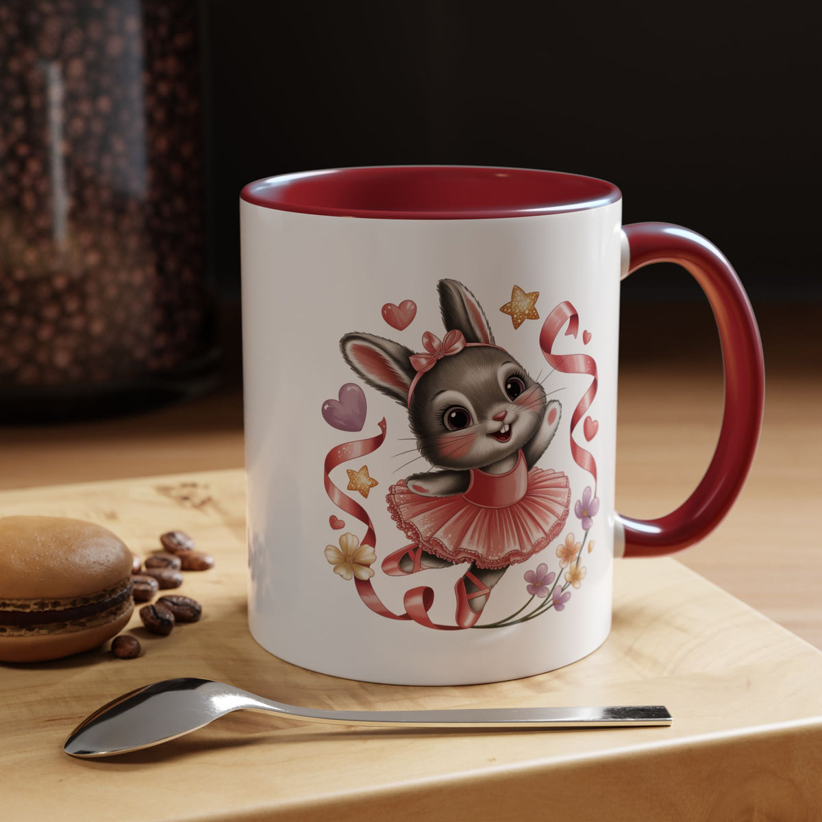 Ballerina Bunny Mug, Rabbit in a Pink Tutu with Flowers and Ribbons, Ballet Recital Gift for a Daughter or Dance Lover's Birthday Surprise