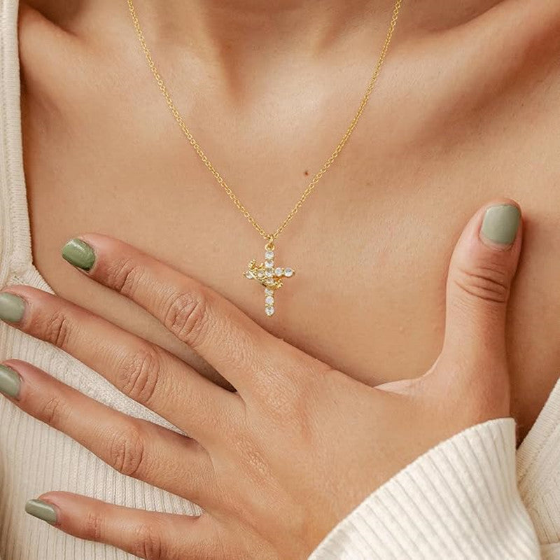 European and American cross pendant women can rotate fashionable and versatile light luxury crown necklace collarbone chain