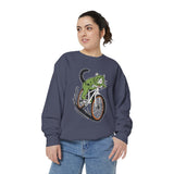 Mountain Bike Cat Sweatshirt, Funny Cycling Kitty Crewneck, Cat Lover Gift, Outdoor Adventure Graphic Cozy Biker Pullover Shirt Top
