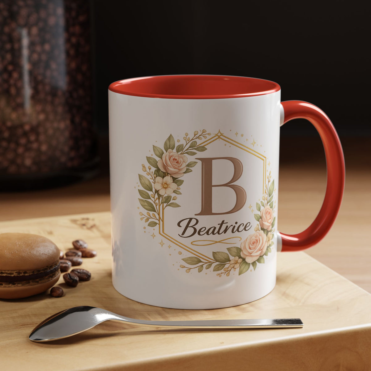 Personalized Floral Monogram Mug, Custom Name Coffee Mug with Elegant Initial Letter, Botanical Gift for Women, Bridesmaid Birthday Cup