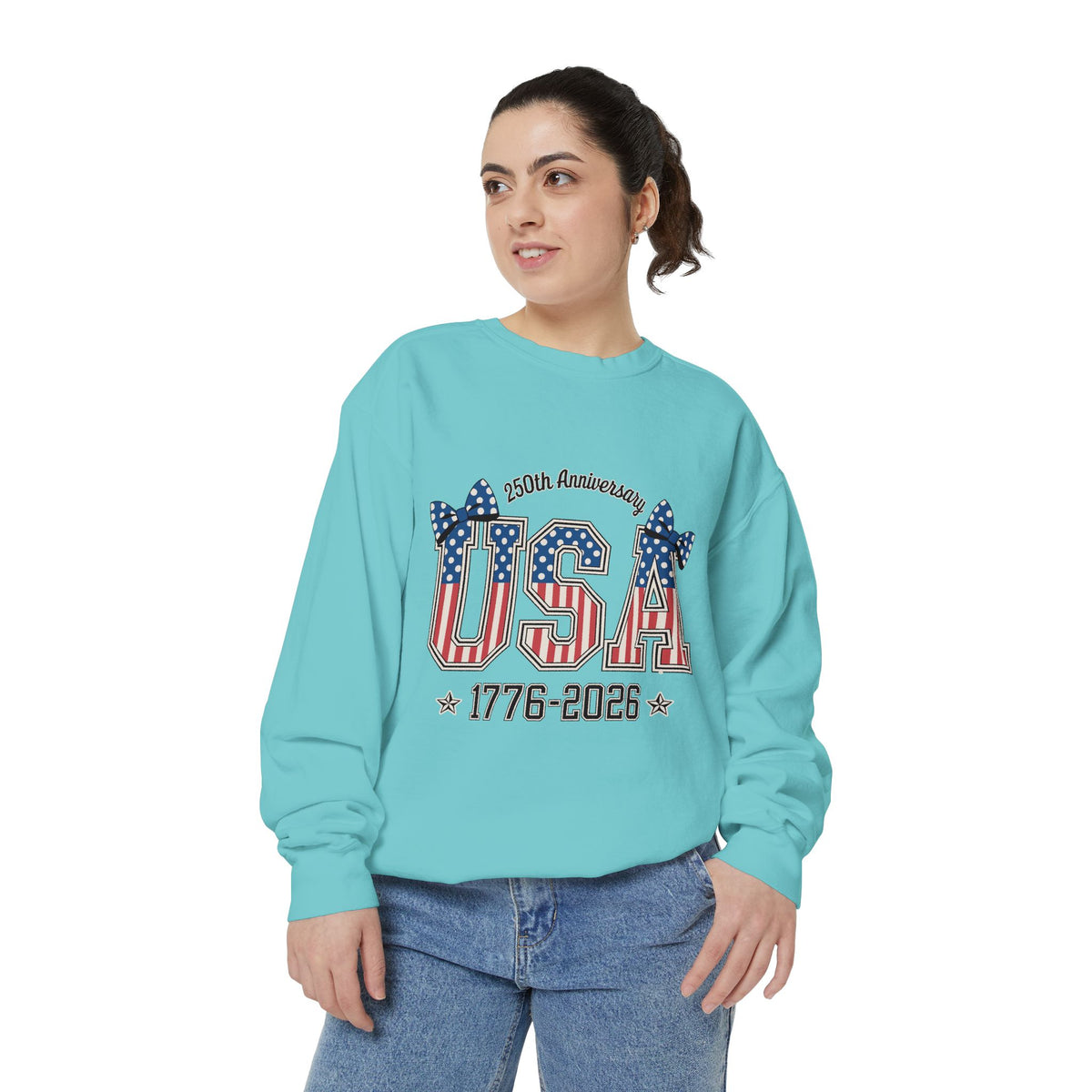 USA 250th Anniversary Comfort Colors Sweatshirt, Patriotic Bow Coquette Shirt, America 1776 2026 Sweatshirt, Fourth of July Gift