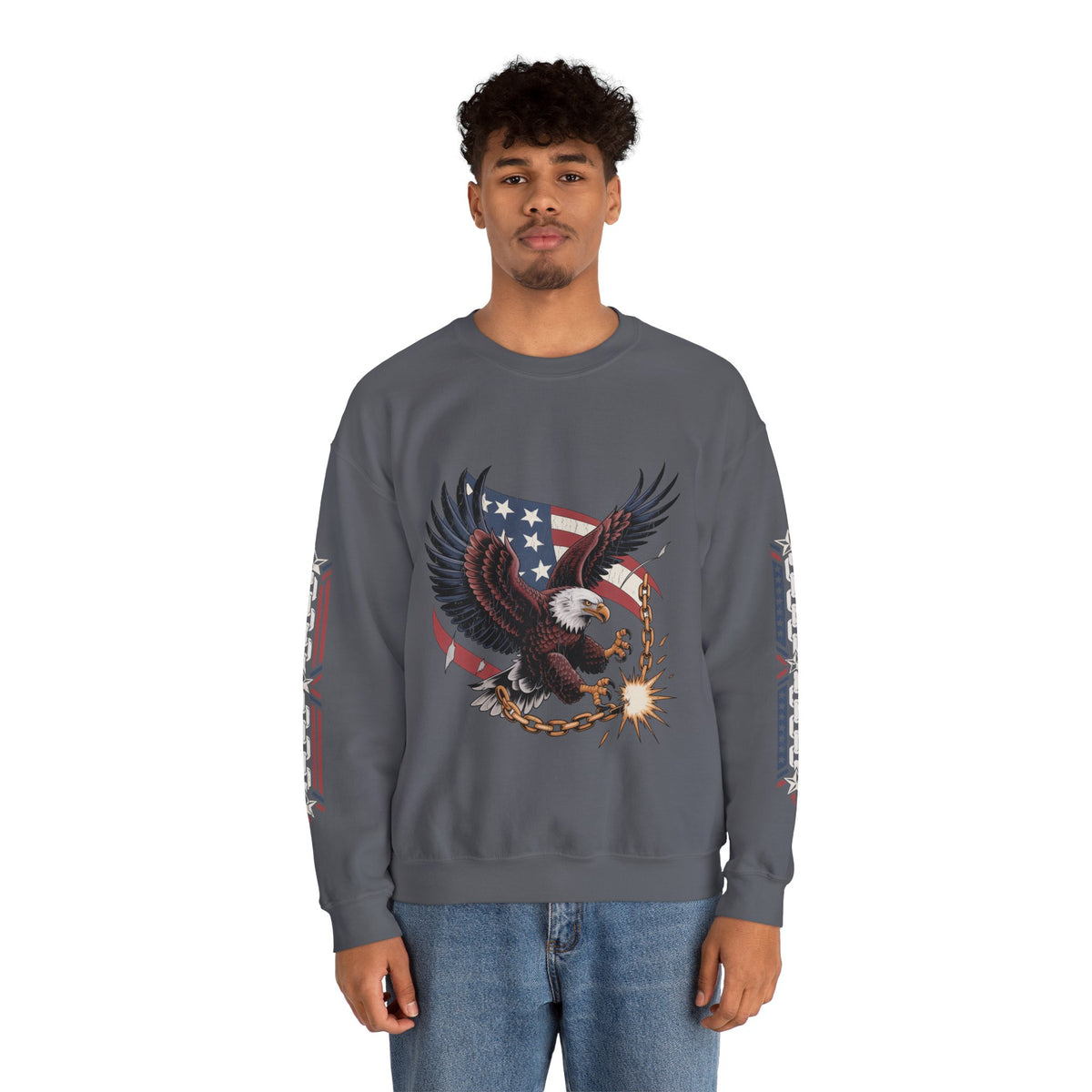 Patriotic Eagle Freedom Sweatshirt, American Flag Crewneck, Broken Chain Military Style Pullover, Fourth of July Gift for Him or Her