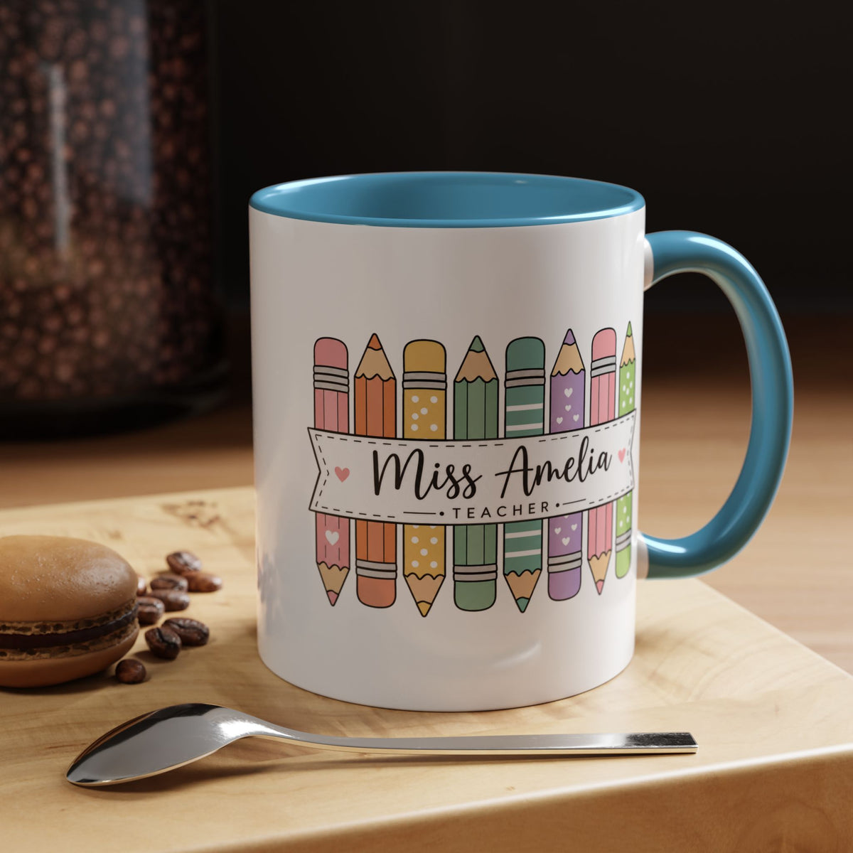Personalized Teacher Pencil Mug, Custom Teacher Name Coffee Mug, Teacher Appreciation Gift, Back to School Teacher Cup