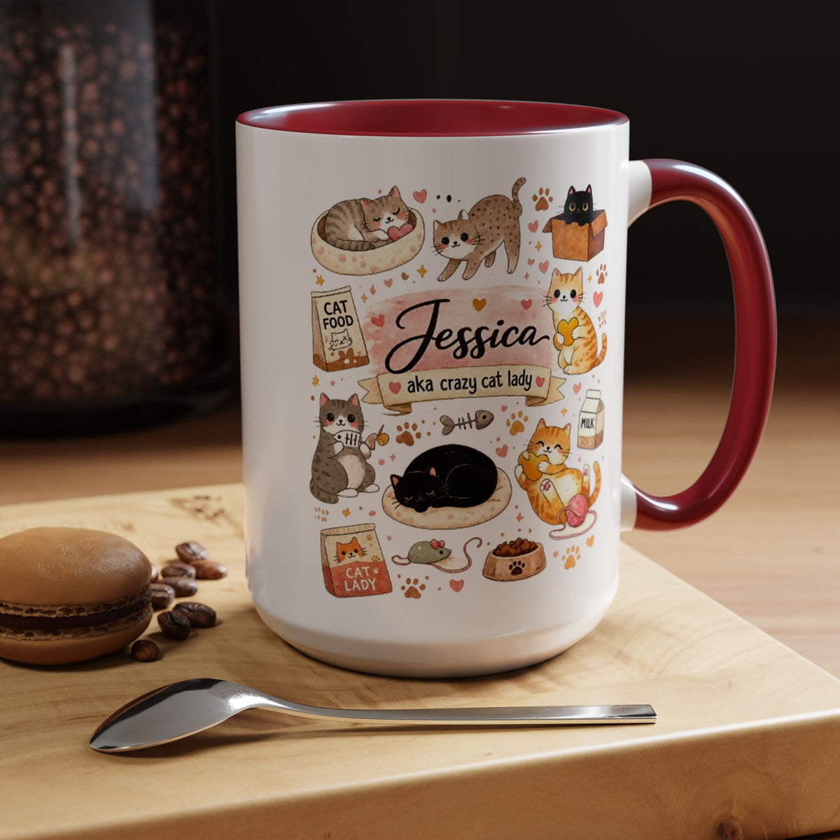 Personalized Cat Mom Mug, Custom Crazy Cat Lady Coffee Mug, Cat Lover Gift with Name, Cute Cat Mom Mug for Women