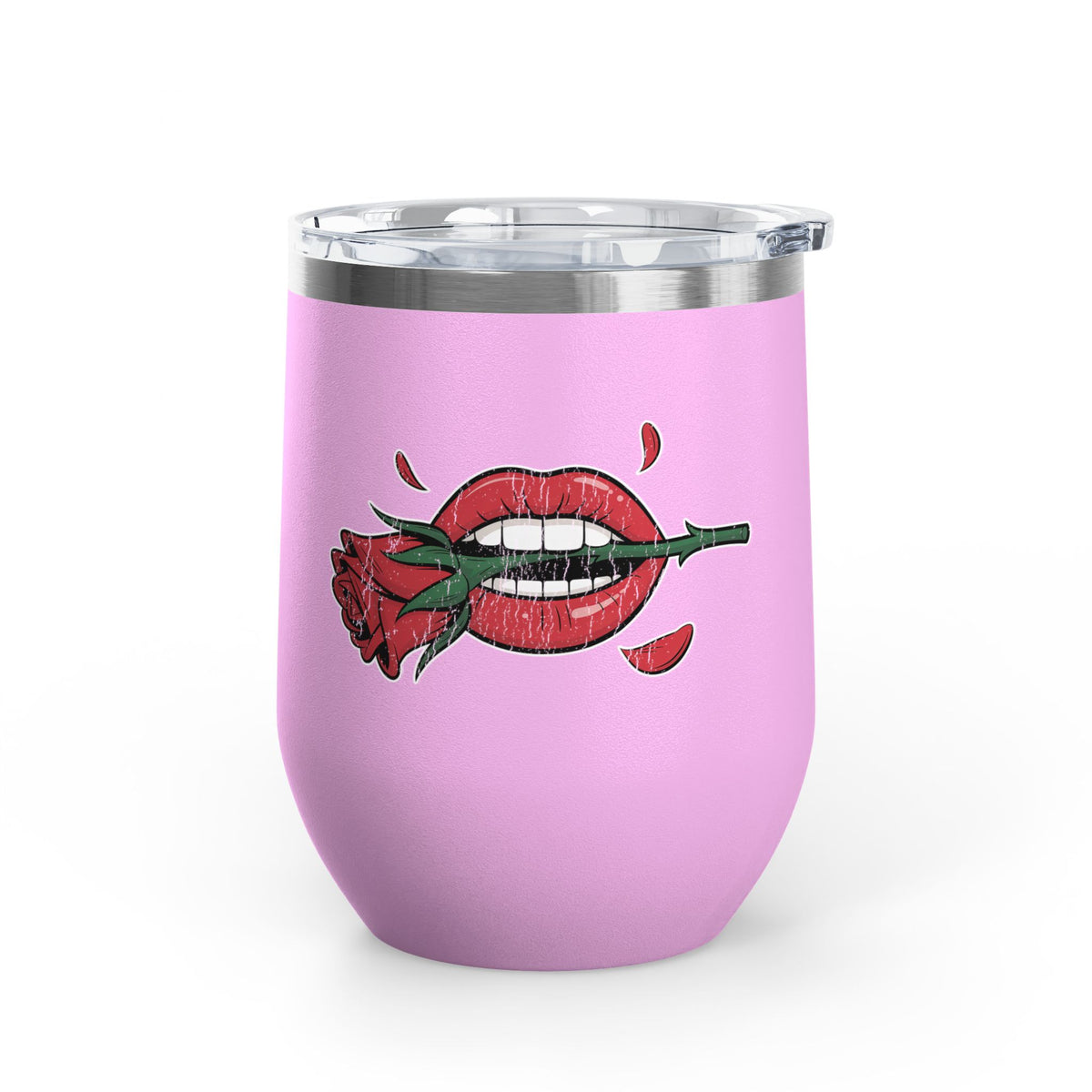 Red Lips and Rose Wine Tumbler, Gothic Romantic Stainless Steel Cup, Valentine's Day Gift for Her, Alternative Love Gift