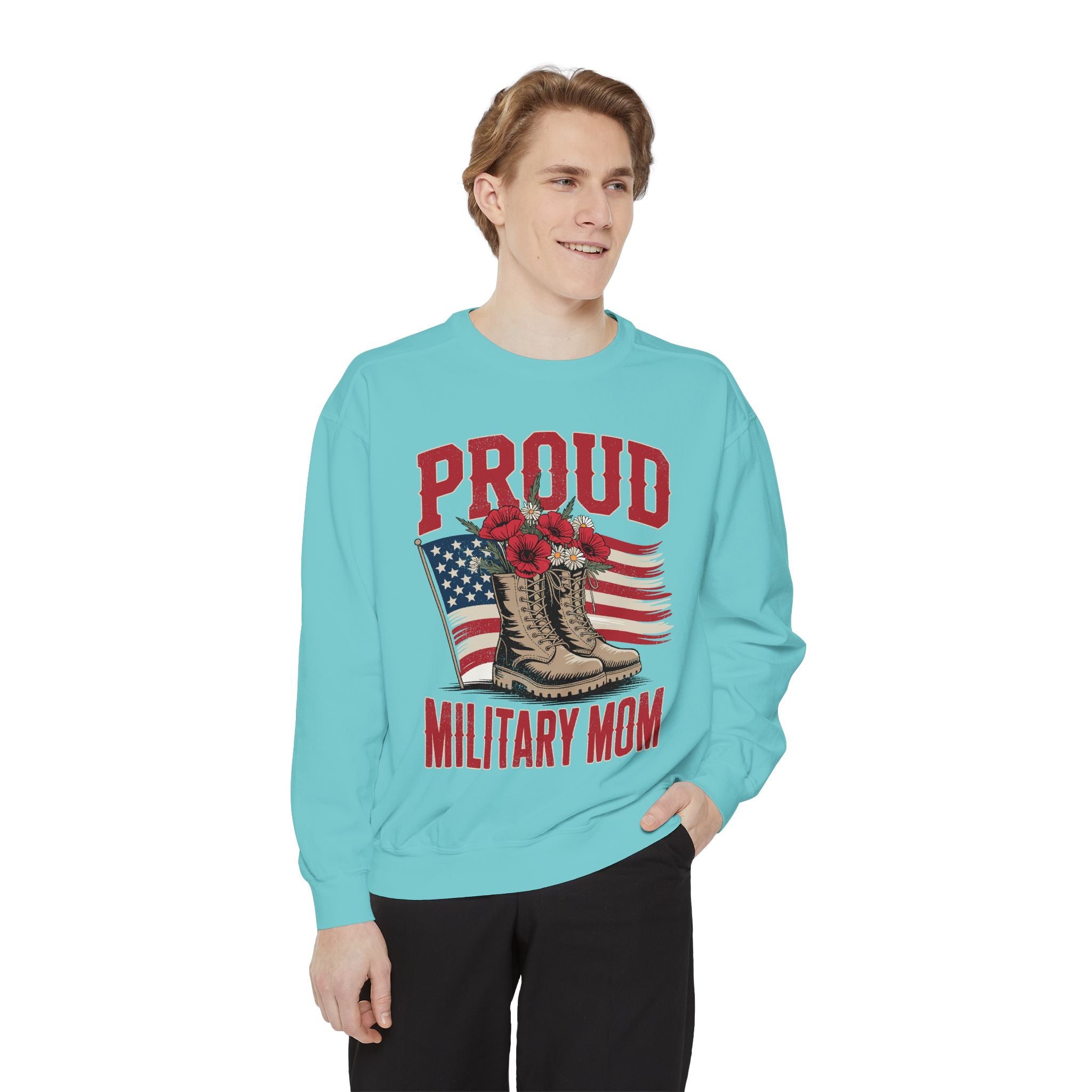 Proud Military Mom Sweatshirt, Patriotic Army Mom Pullover, Gift for Military Mother, Deployment Homecoming Crewneck, Flag Floral Top