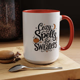 Cozy Spells and Sweaters Mug, Witchy Halloween Coffee Cup, Celestial Pumpkin Fall Gift for Her, Magical Spooky Season Drinkware