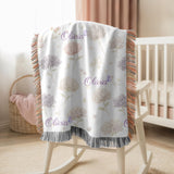 Personalized Hydrangea Floral Woven Blanket Custom Name Baby Blanket Nursery Decor Girl Baby Shower Gift Butterfly Floral Throw