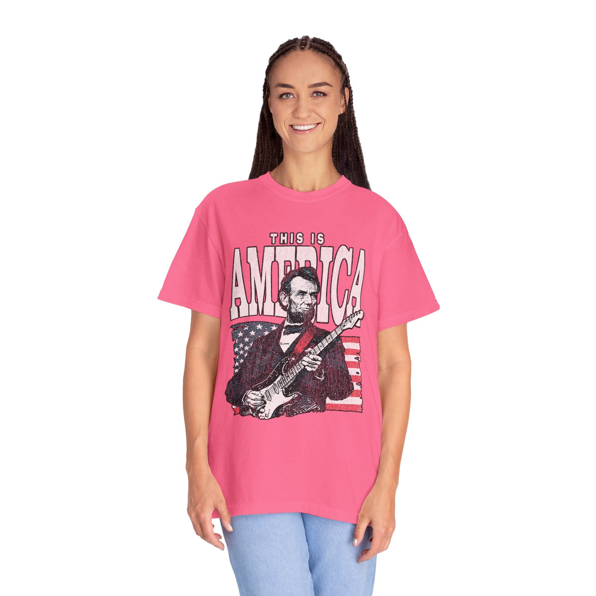 Abraham Lincoln Guitar Shirt, Funny This Is America Graphic, Gift for History Teachers and Music Lovers, Fourth of July Party Outfit