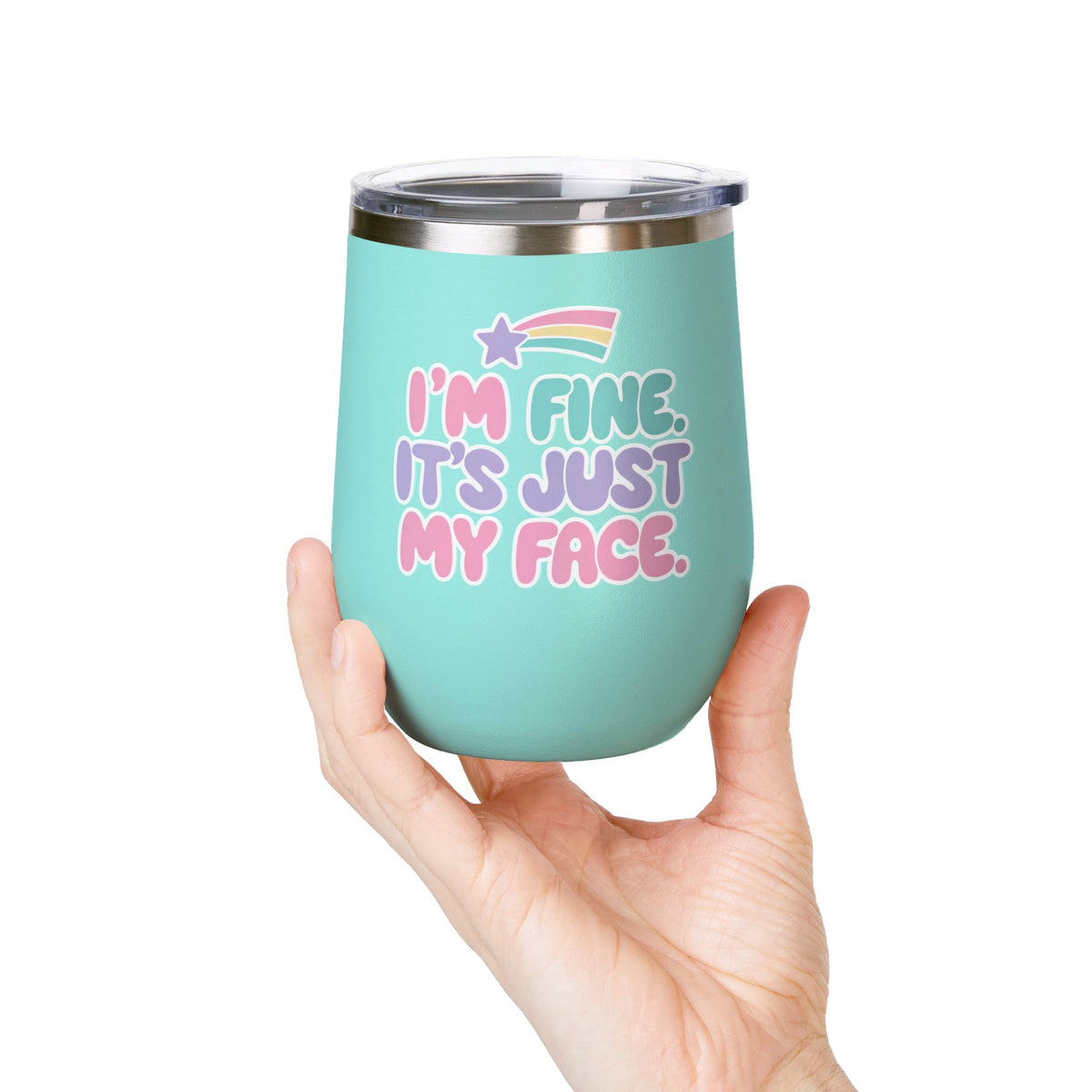 Funny Sarcastic Wine Tumbler, I'm Fine It's Just My Face Pastel Quote, Sassy Drinkware Gift for a Best Friend or Your Coworker's Birthday
