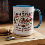 250 Years of Freedom Mug, America 250th Anniversary Coffee Mug, Patriotic Eagle Liberty Bell Cup, USA Semiquincentennial Gift