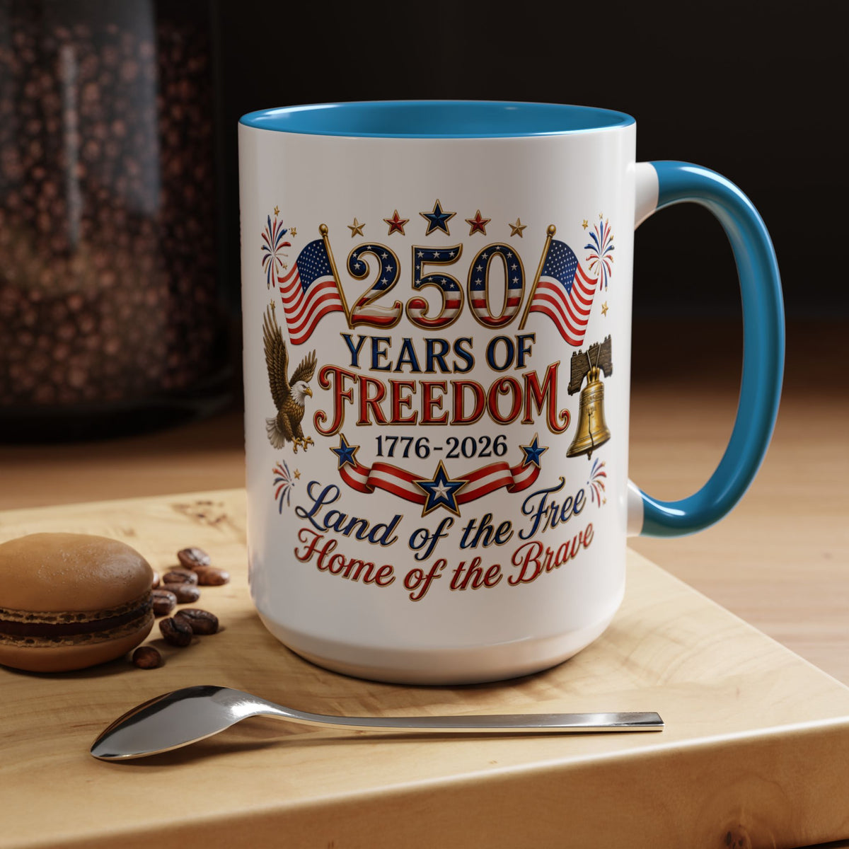 250 Years of Freedom Mug, America 250th Anniversary Coffee Mug, Patriotic Eagle Liberty Bell Cup, USA Semiquincentennial Gift