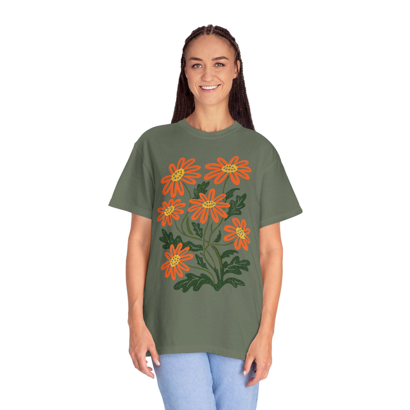 Orange Daisy Graphic Shirt, Retro Floral T-Shirt for Flower Lovers, Groovy Botanical Tee, Cheerful Garden Gift for Women and Gardeners