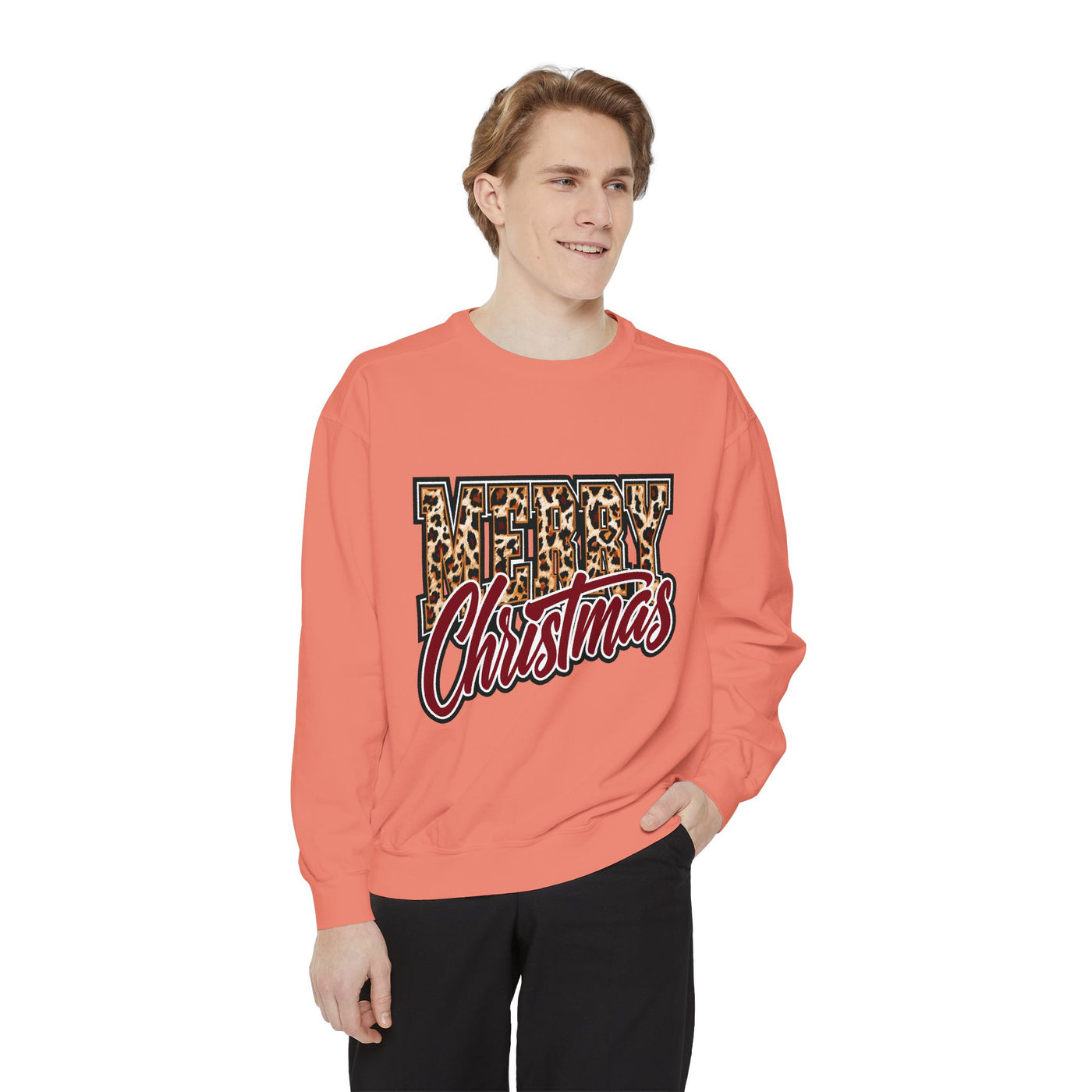 Merry Christmas Leopard Print Sweatshirt, Trendy Holiday Crewneck, Cheetah Lettering Pullover, Festive Gift for Women, Mom or Teacher