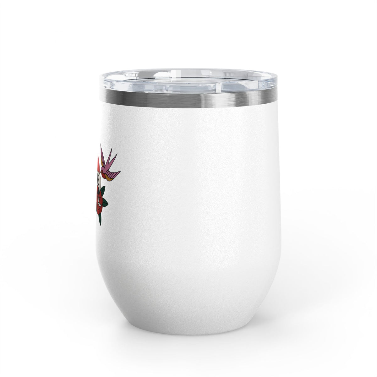 True Love Wine Tumbler, Vintage Tattoo Heart and Roses Cup, Romantic Anniversary Gift, Retro Drinkware for Couples