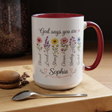 Personalized Christian Girl Mug, God Says You Are Blessed Loved Strong Chosen Worthy Guided Coffee Mug, Faith Gift for Daughter