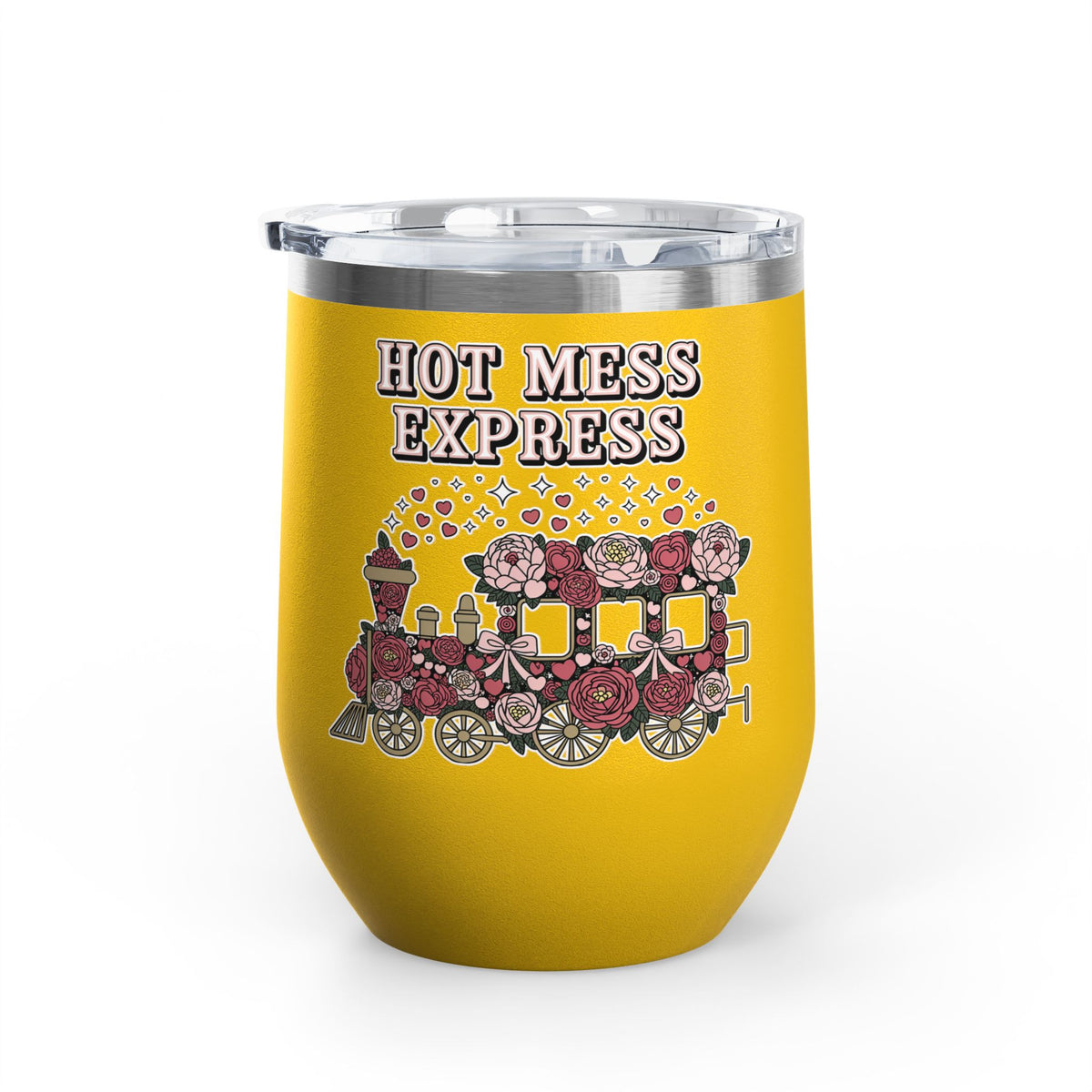 Hot Mess Express Wine Tumbler, Floral Drinkware, Funny Gift for Busy Moms, Besties, Coworkers and Chaos Coordinators