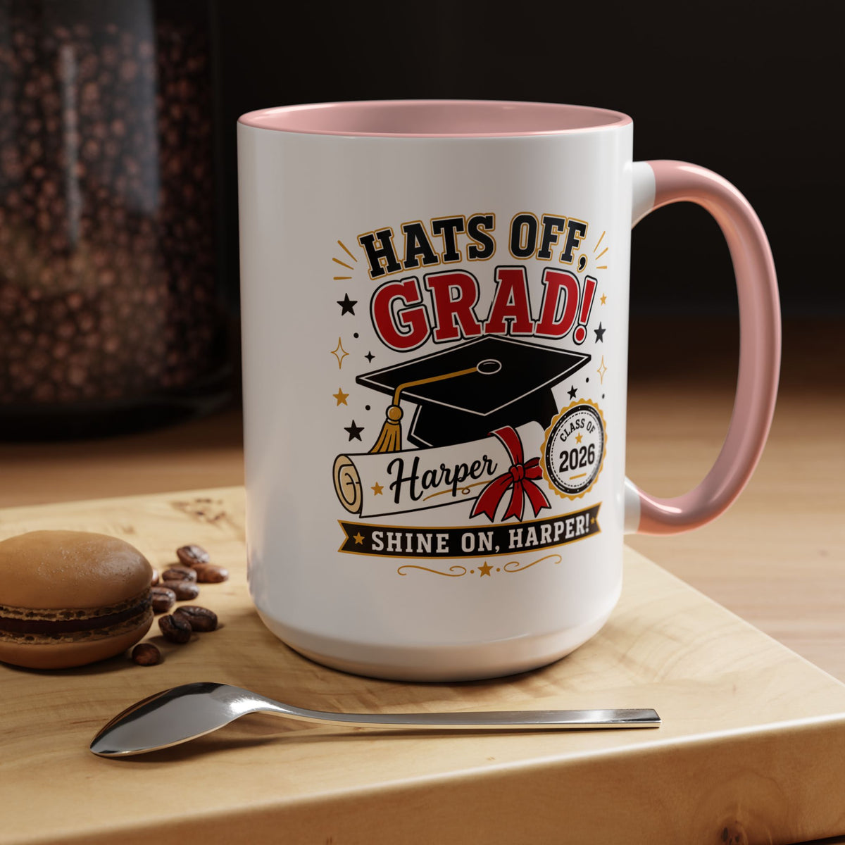 Personalized Graduation Mug, Hats Off Grad Class of 2026 Coffee Cup, Custom Name Gift for Daughter, Son, High School or College Senior