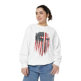 God Bless America Sweatshirt, Distressed American Flag and Cross Graphic, Patriotic Christian Gift for Church Events and Everyday Faith