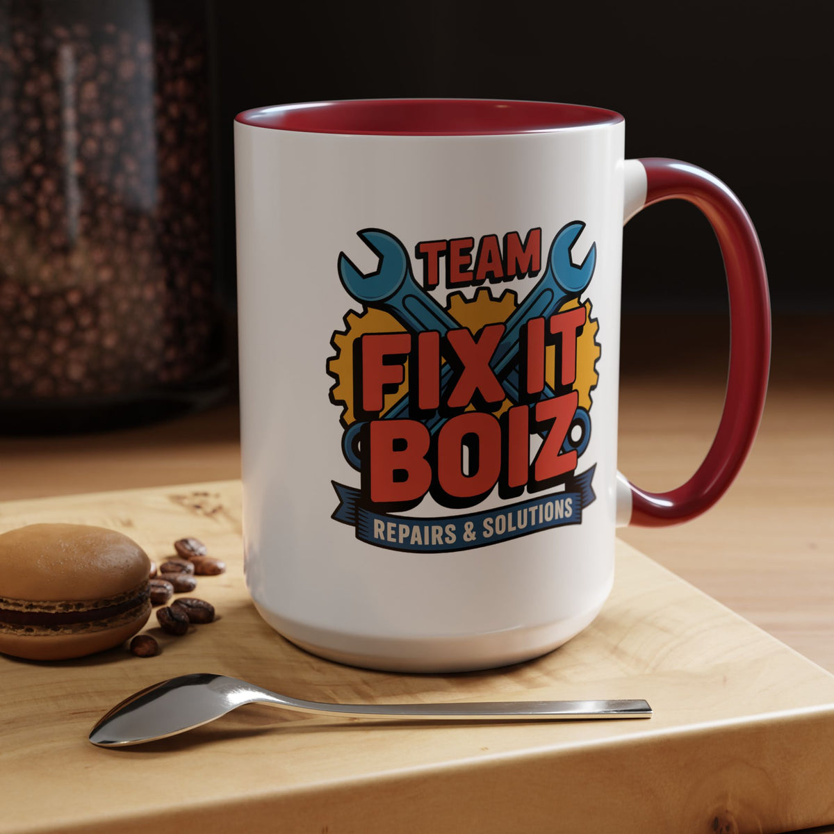 Mechanic Coffee Mug, Team Fix It Boiz Wrench and Gear Design, Handyman Gift for Dad or a Repair Crew Coworker, Workshop Coffee Break Cup