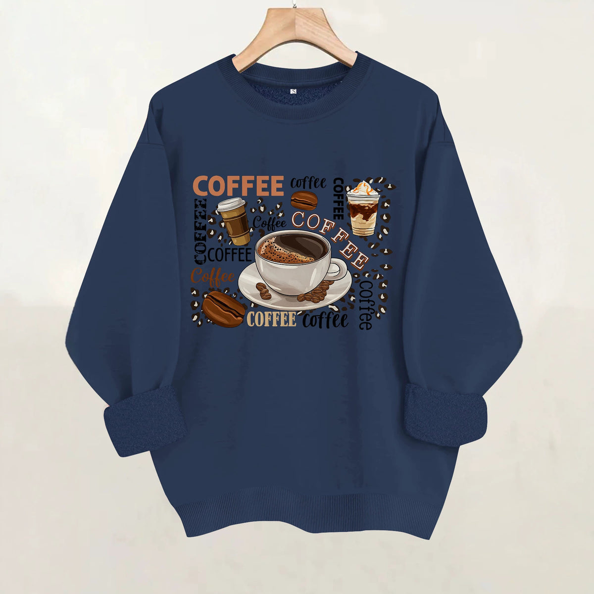 Coffee printed loose hoodie