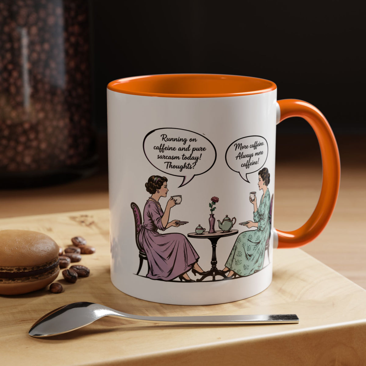 Funny Coffee Lovers Mug, Running on Caffeine and Pure Sarcasm Mug, Vintage Tea Party Coffee Cup, Best Friend Coffee Gift