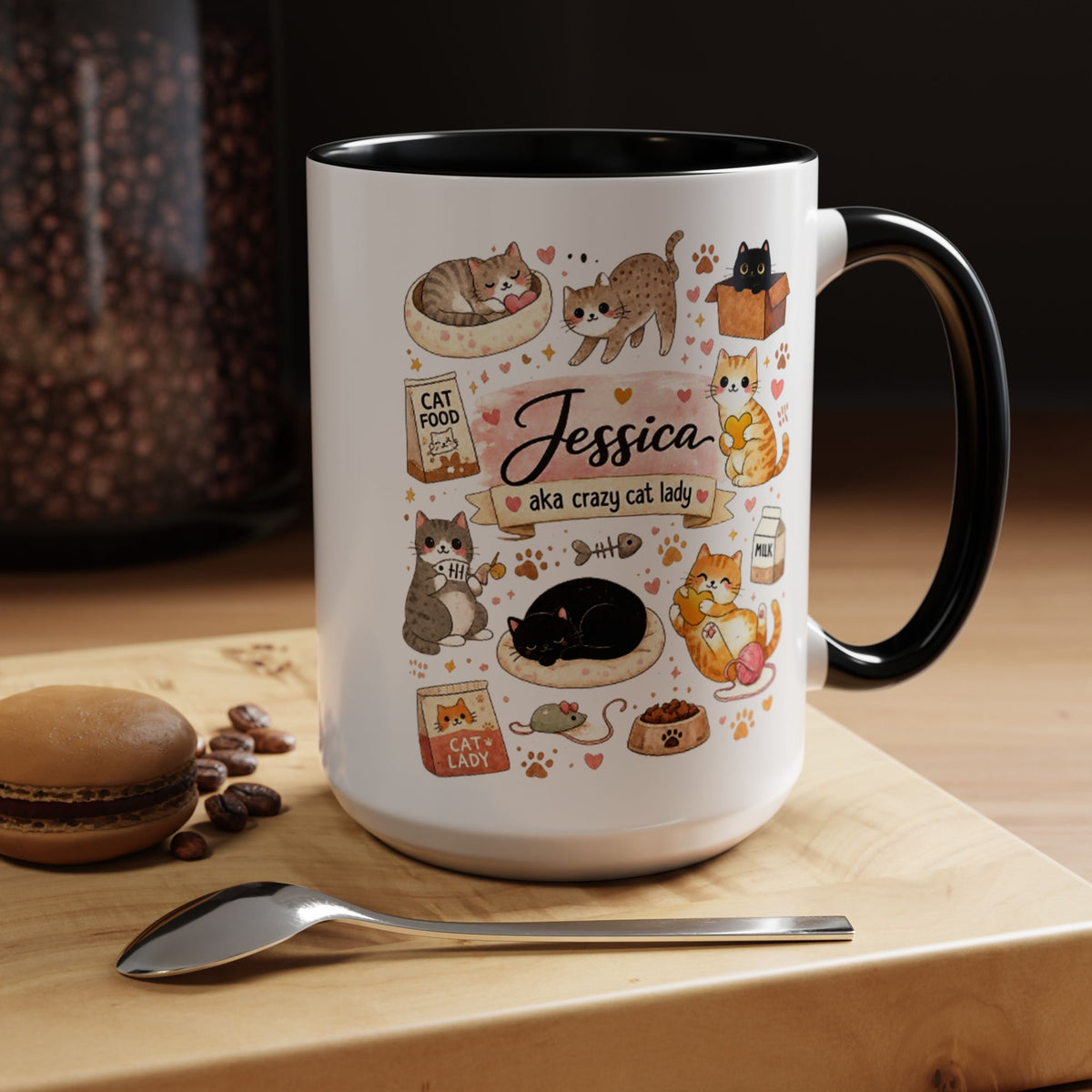 Personalized Cat Mom Mug, Custom Crazy Cat Lady Coffee Mug, Cat Lover Gift with Name, Cute Cat Mom Mug for Women