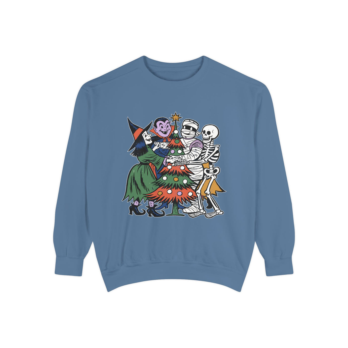 Spooky Christmas Sweatshirt, Halloween Holiday Mashup Crewneck, Witch Vampire Mummy Skeleton Pullover, Gothic Xmas Gift for Horror Fan