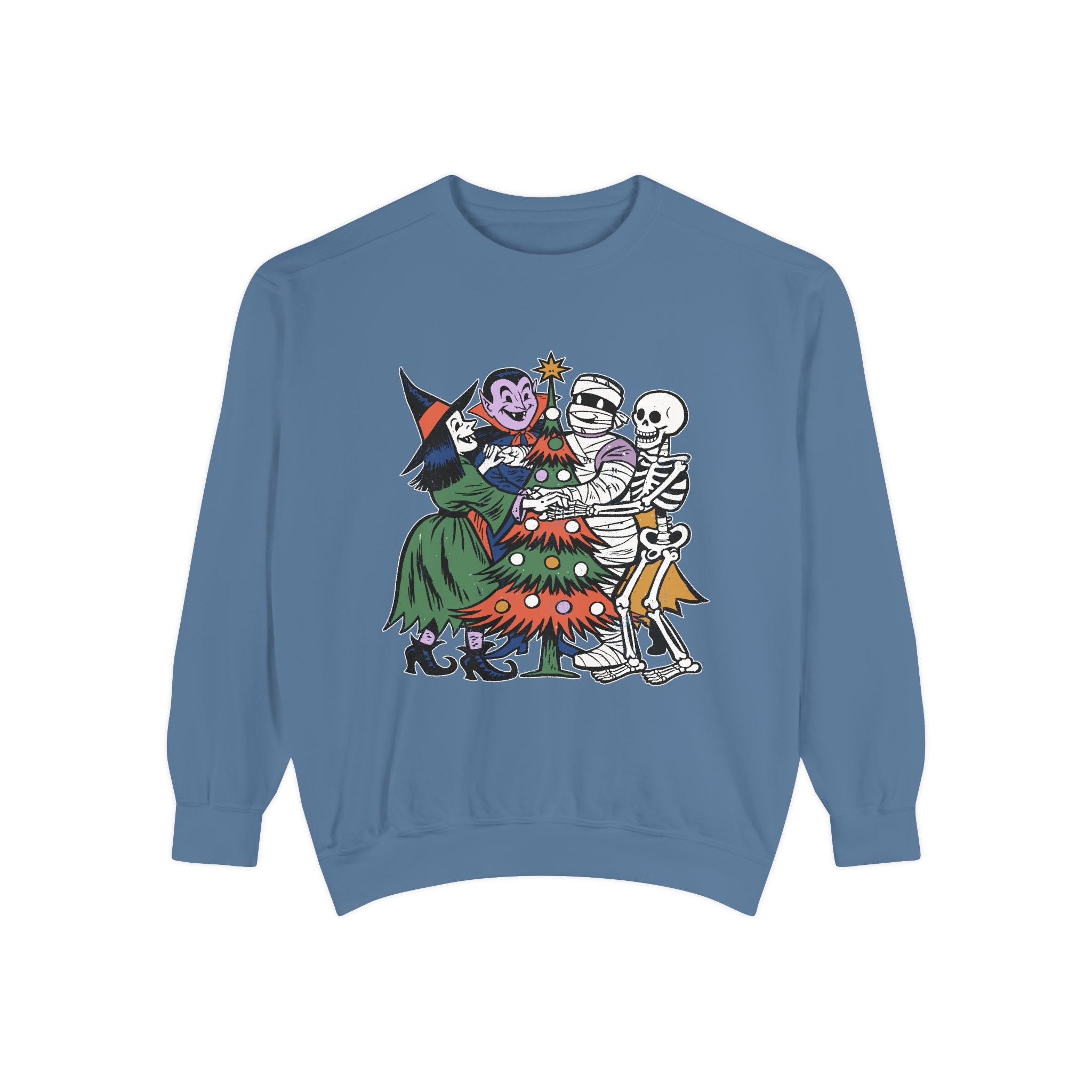 Spooky Christmas Sweatshirt, Halloween Holiday Mashup Crewneck, Witch Vampire Mummy Skeleton Pullover, Gothic Xmas Gift for Horror Fan