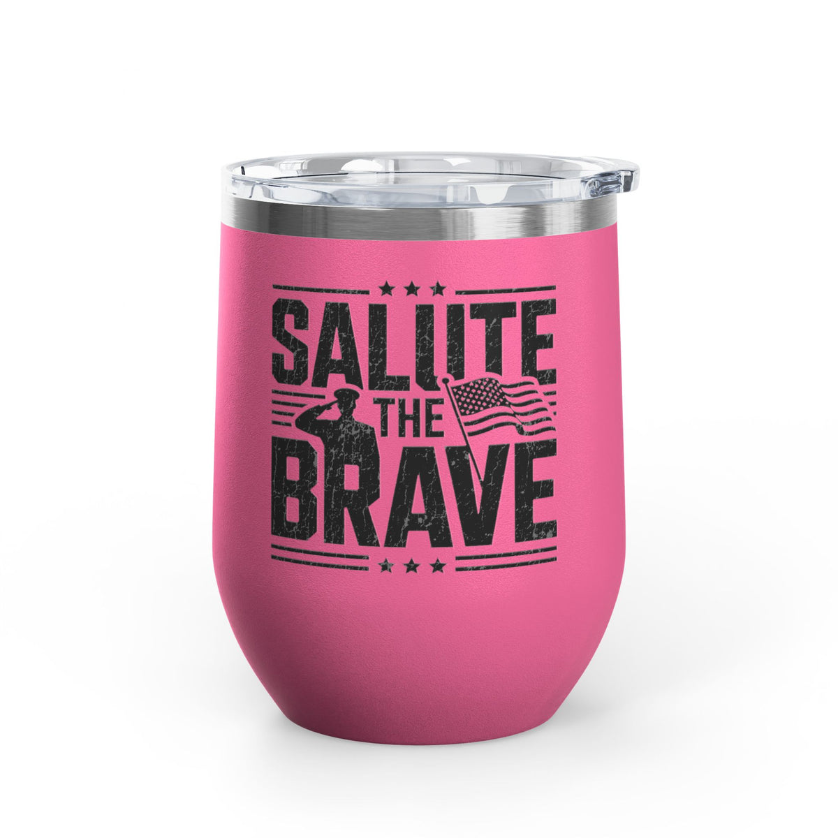 Patriotic Military Wine Tumbler, Salute the Brave Drinkware, Veteran Gift, Soldier Appreciation Gift, American Flag Wine Cup