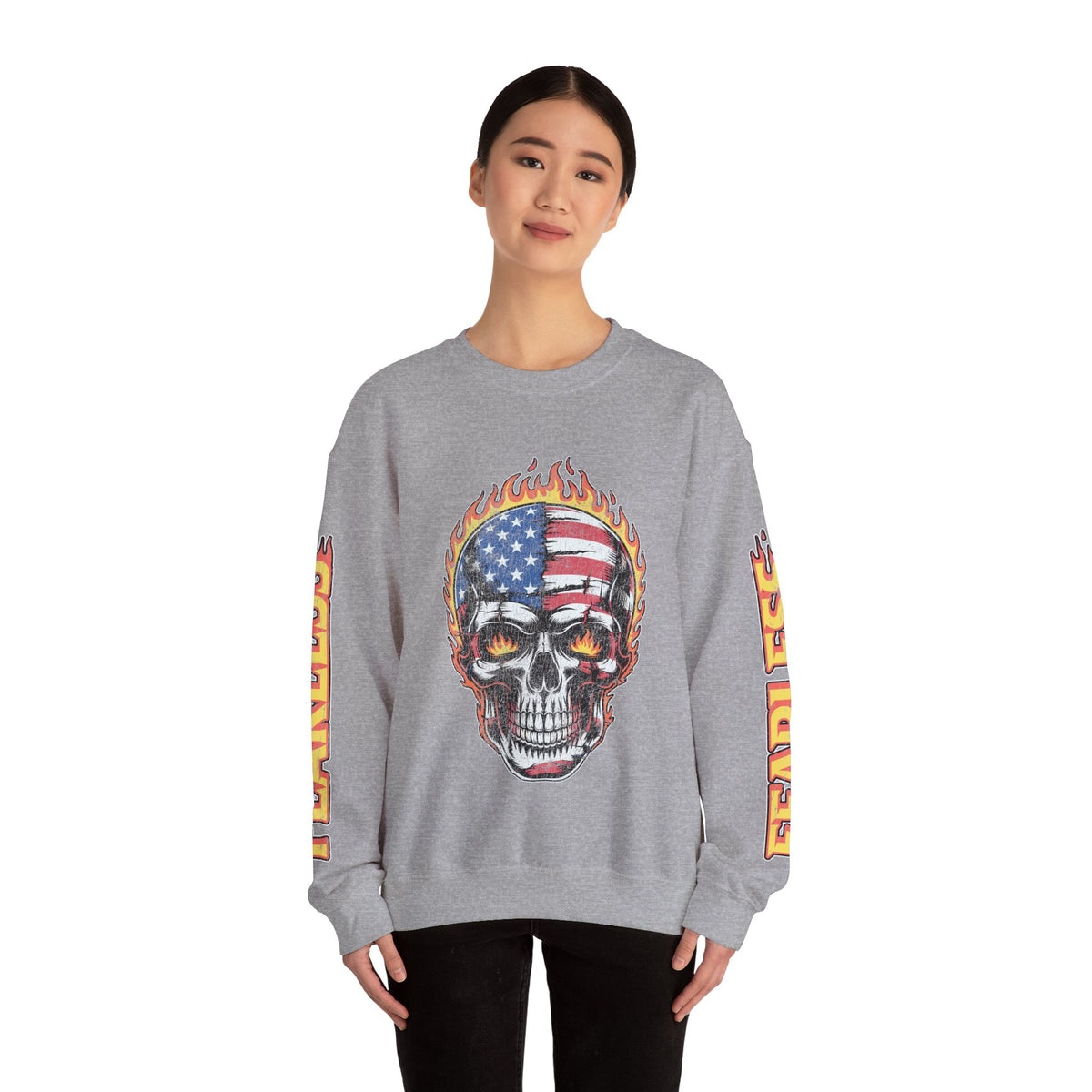 Patriotic Skull Sweatshirt, American Flag Skull Pullover, USA Biker Style Top, Edgy Americana Clothing, Fourth of July Gift